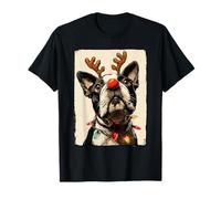 Divertidas Luces Festivas de Perro Boston Terrier de Navidad Camiseta