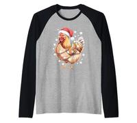 Divertidas Luces navideñas con Sombrero de Papá Noel y Pollo Camiseta Manga Raglan