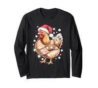 Divertidas Luces navideñas con Sombrero de Papá Noel y Pollo Manga Larga