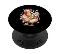 Divertidas Luces navideñas con Sombrero de Papá Noel y Pollo PopSockets PopGrip Adhesivo