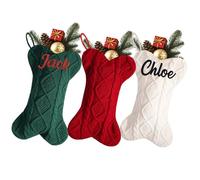 Divertidas medias de Navidad personalizadas de 16.5 pulgadas con nombres bordados, calcetines de Navidad familiares de punto grandes bordados para decoración de chimenea
