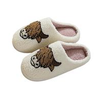 Divertidas pantuflas de forro polar con diseño de vaca y caballos, suela | Diseño de dibujos animados de vaca y caballo, suela gruesa, forro polar, antideslizante, unisex, UK 3-8