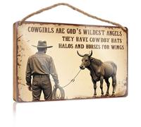 Divertidas placas para hombres, vaqueras son ángeles con sombreros de vaquero, halos y alas. Letrero decorativo colgante para piscina (15 x 28 cm)