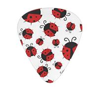 Divertidas púas de guitarra con estampado de mariquita, 12 púas de celuloide, púas triangulares clásicas para guitarra acústica, eléctrica, bajo, incluyendo 0,46 mm, 0,71 mm, 0,96 mm