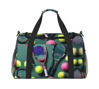 Divertidas raquetas de tenis y pelotas de tenis, bolsa de lona grande de viaje para fin de semana para mujer, bolsa de mano, Negro -, Talla única