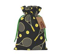 Divertidas raquetas de tenis y pelotas de tenis con cordón, bolsa de regalo de lino para fiestas de Navidad, bolsas de regalo de embalaje de vacaciones.