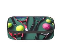 Divertidas raquetas de tenis y pelotas de tenis con cremallera, estuche de maquillaje para mujer, bolsa de almacenamiento de accesorios de papelería, color negro, talla única, Black, Talla única