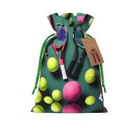 Divertidas raquetas de tenis y pelotas de tenis con estampado de bolsas de regalo reutilizables, bolsas de regalo con cordón para joyas y regalos, para ocasiones festivas