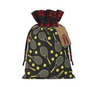 Divertidas raquetas de tenis y pelotas de tenis con estampado de Navidad, bolsas de regalo con cordón, bolsa de regalo para Navidad, cumpleaños, fiesta de vacaciones