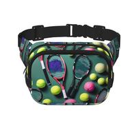 Divertidas raquetas de tenis y pelotas de tenis con estampado grande para mujer, bonita riñonera cruzada de moda, Negro -, Talla única