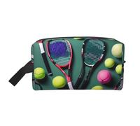 Divertidas raquetas de tenis y pelotas de tenis con impresión de espaciosa capacidad para mujeres, neceser de aseo para hombres, bolsa de aseo de viaje, White, Talla única