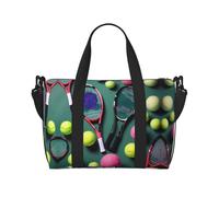Divertidas raquetas de tenis y pelotas de tenis, versátiles bolsas de viaje para artículos personales para mujer, espaciosas bolsas de lona para viajes, bolsas de gimnasio para hombres, Negro -, Talla