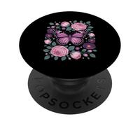Divertidas Rosas de Mariposa moradas Que Brillan intensamente PopSockets PopGrip Adhesivo