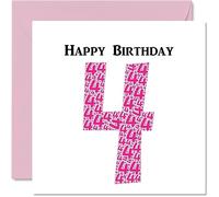 Divertidas tarjetas de 4º cumpleaños para niñas, Shapecloud - Tarjeta de feliz cumpleaños para hijo, hija, hermano, hermana, nieto, nieta, sobrina, sobrino, primo, 145 mm x 145 mm, divertida tarjeta