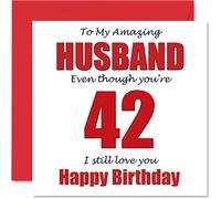 Divertidas tarjetas de cumpleaños 42 para marido - 42 I Still Love You - Tarjeta de feliz cumpleaños para marido de esposa pareja, cuarenta y dos cuarenta segundos regalos de bromas de marido,