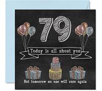 Divertidas tarjetas de cumpleaños 79 para hombres y mujeres, pizarrón de tiza, tarjeta de feliz cumpleaños para tío, mamá, papá, abuelo, bisabuelo, abuela, gran niñera, tía, 145 mm x 145 mm, tarjetas