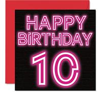 Divertidas tarjetas de cumpleaños número 10 para niños y niñas, brillo neón, tarjeta de feliz cumpleaños para hijo, hija, hermano, hermana, nieto, nieta, sobrina, sobrino, tarjetas de felicitación de