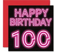 Divertidas tarjetas de cumpleaños número 100 para hombres y mujeres - Neon Glow - Tarjeta de feliz cumpleaños para bisabuelo, abuelo, niñera, abuela, abuela, papá, mamá, tarjetas de felicitación de