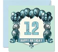 Divertidas tarjetas de cumpleaños número 12 para niños, globos de cumpleaños, tarjeta para hijo, sobrino, sobrina, hermana, primo, hermano, nieta, hija, nieto, tarjetas de felicitación de 145 mm,