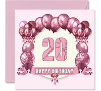Divertidas tarjetas de cumpleaños número 20 para mujer, globos de cumpleaños, tarjeta para hijo, hija, hermano, hermana, nieto, nieta, sobrino, tío, tarjetas de felicitación de 145 mm, tarjeta de 20