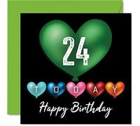 Divertidas tarjetas de cumpleaños número 24 para hombres y mujeres, globos de corazón, tarjeta de feliz cumpleaños para hijo, hija, hermano, hermana, tío, tía, sobrina, sobrino, primo, tarjetas de