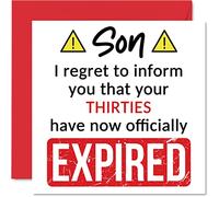 Divertidas tarjetas de cumpleaños número 40 para hijo - Your Thirties Have Expired - Tarjeta de feliz cumpleaños para hijo de mamá papá padres, 145 mm, broma, humor, tarjetas de felicitación de