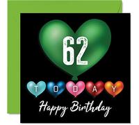 Divertidas tarjetas de cumpleaños número 62 para hombres y mujeres, globos de corazón, tarjeta de feliz cumpleaños para papá, mamá, abuelo, niñera, abuela, tío y primo, tarjetas de felicitación de 145