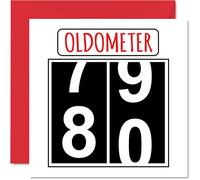 Divertidas tarjetas de cumpleaños número 80 para hombres y mujeres - Oldometer - Tarjeta de feliz cumpleaños para papá, mamá, bisabuelo, abuelo, niñera, abuela, tío y tía, tarjetas de felicitación de