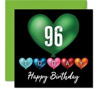 Divertidas tarjetas de cumpleaños número 96 para hombres y mujeres, globos de corazón, tarjeta de feliz cumpleaños para abuelo, abuelo, abuela, abuela, papá, mamá, tarjetas de felicitación de 145 mm