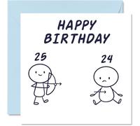Divertidas tarjetas de cumpleaños para hombres y mujeres, flecha de 25 cumpleaños, tarjeta de feliz cumpleaños para hermano, hermana, amigo, colega, tío, tía, 145 mm x 145 mm, tarjetas de felicitación