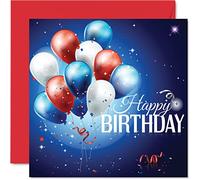 Divertidas tarjetas de cumpleaños para hombres y mujeres, globos de cumpleaños rojos, blancos y azules, tarjeta para mamá, papá, hermano, hermana, hijo, hija, abuela, abuelo, tarjetas de felicitación