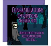Divertidas tarjetas de cumpleaños para hombres y mujeres - Sobrevive a otro año - Tarjeta de feliz cumpleaños para mamá, papá, hermano, hermana, hijo, hija, abuela, abuelo, 145 mm, humor de broma,