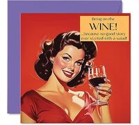 Divertidas tarjetas de cumpleaños para mujer - Bring On The Wine - Tarjeta de cumpleaños para hermana, hija, mejor colega, 145 mm x 145 mm