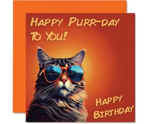 Divertidas tarjetas de cumpleaños para mujeres y hombres, gafas de sol de gato, tarjeta de feliz cumpleaños para mamá, papá, hermano, hermana, tío, tía, primo, abuelo, niñera, amigo, 145 mm x 145 mm,