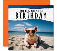 Divertidas tarjetas de cumpleaños para mujeres y hombres, Pig-ture Perfect, tarjeta de feliz cumpleaños para hermano, hermana, hijo, hija, sobrino, sobrino, sobrina, 145 mm x 145 mm, broma, humor,