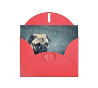 Divertidas tarjetas de felicitación en blanco con diseño de perro carlino para cumpleaños, día de San Valentín, fiestas, bodas, sobre rojo de 4 x 6 pulgadas