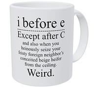 Divertidas tazas de café de 325 ml, Grammar I Before E, Except After C and Also When You Heinously, Weird - Taza de té de cerámica única para cumpleaños y vacaciones