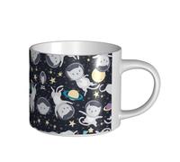 Divertidas tazas de cerámica de gran capacidad con diseño de astronauta de gato, perfectas para cafeterías, diseño elegante con cómodo mango en C