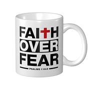 Divertidas tazas para hombres, con texto en inglés "Faith Over Fear" con versículo bíblico, regalo divertido