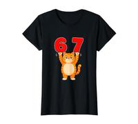 Divertido 67 Cat Six Seven Meme Gen Z & Humor Escolar de la Jerga Alfa Camiseta gráfica económica, Mujer, Negro, XL
