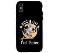 Divertido Abrazo a un Gato, siéntete Mejor Esqueleto Abrazando Gato Halloween Carcasa para iPhone X/XS