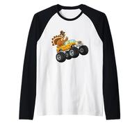 Divertido Acción de Gracias Turquía Montando Monster Truck Niños Niños Camiseta Manga Raglan