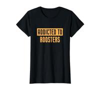 Divertido Adicto a los gallos Camiseta gráfica económica, Mujer, Negro, S