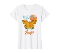 Divertido Adicto a los Insectos Mariposa Naranja Amantes de Insectos Camiseta gráfica económica, Mujer, Blanco, L