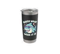 Divertido Adivina qué semana es Shark Joke Lover Ocean Wildlife Vaso térmico de acero inoxidable de doble pared
