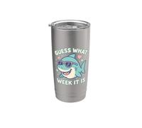 Divertido Adivina qué semana es Shark Joke Lover Ocean Wildlife Vaso térmico de acero inoxidable de doble pared