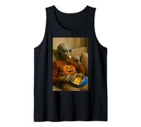 Divertido Alien Sofá Patata Ilustración UFO Arte Snack Lover Camiseta sin Mangas