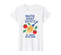 Divertido Amante de la Pasta Pasta Night Society Al Dente After Dark Camiseta gráfica económica, Mujer, Blanco, L