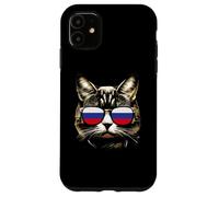 Divertido amante de los gatos de Rusia usa gafas de sol con bandera rusa Carcasa para iPhone 11