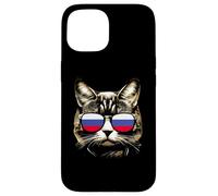 Divertido amante de los gatos de Rusia usa gafas de sol con bandera rusa Carcasa para iPhone 15